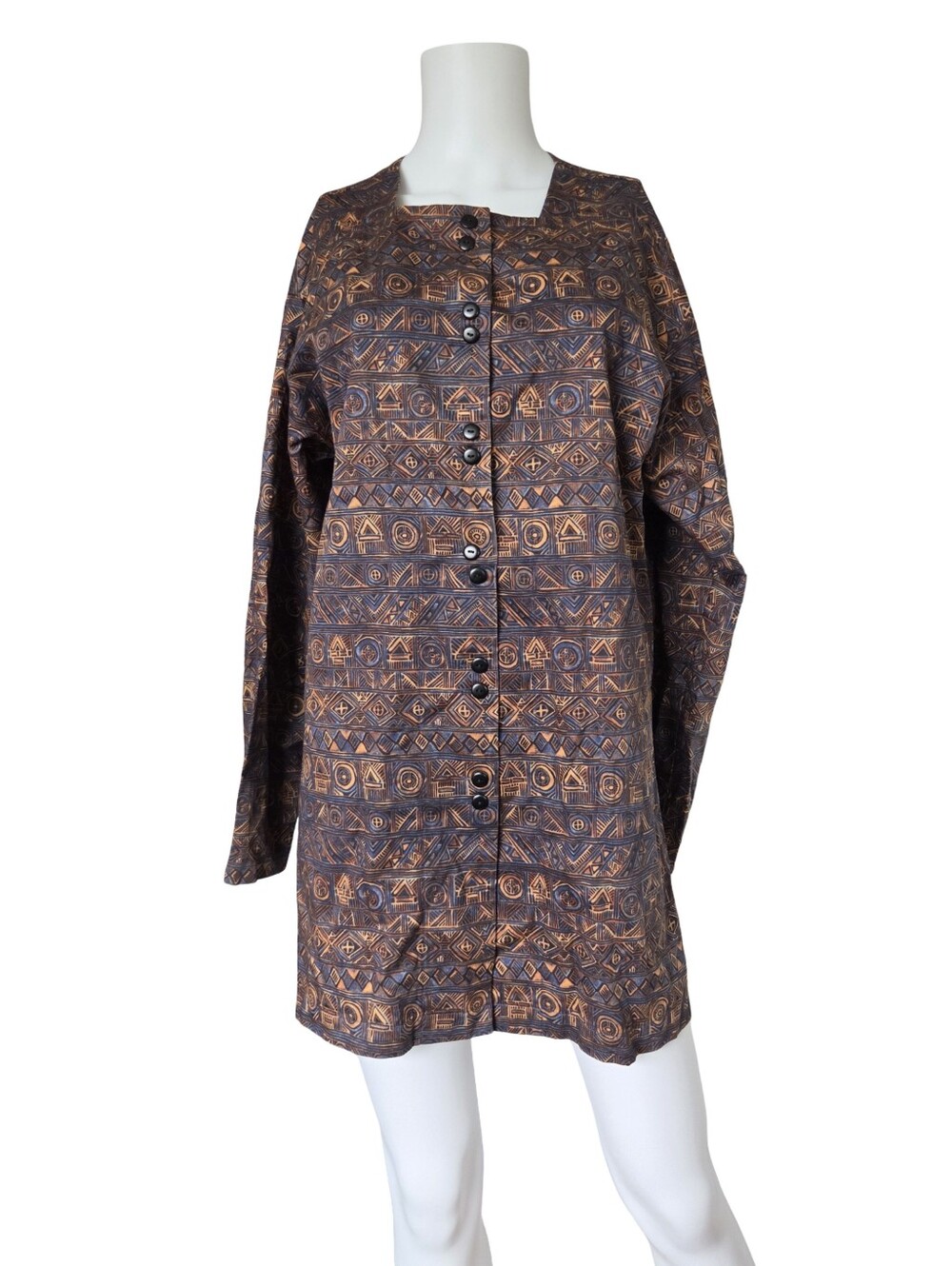 Peruvian Connection Lightweight Printed Tunic Shirt Blue Orange Size Medium